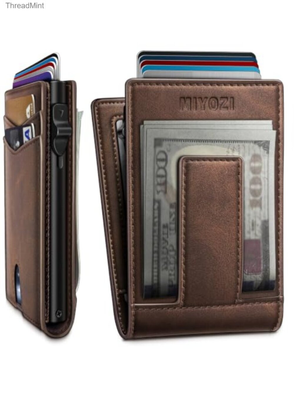 Men's Pop Up Wallet RFID Blocking Slim Bifold Leather Aluminum Card Holder